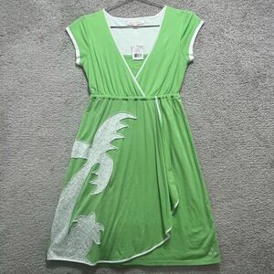 Tori Richard Dress Women's XS Green V-Neck Short Cap Sleeves Stretch‎ Hawaiian